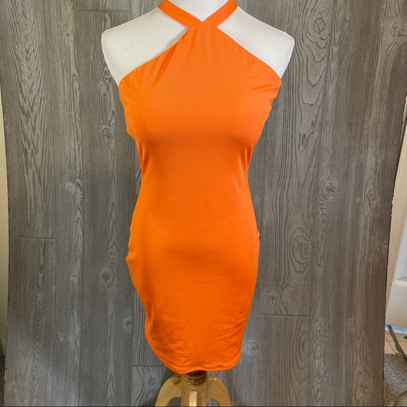 Naked Wardrobe Halter Minidress in Orange Tangerine Peel Size XL NWT - Picture 2 of 7